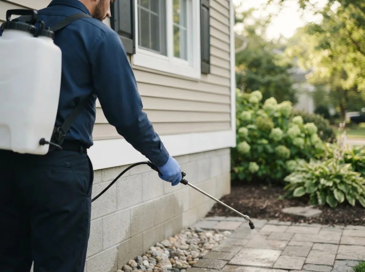 Pest control technician inspecting a home in Land O Lakes, WI